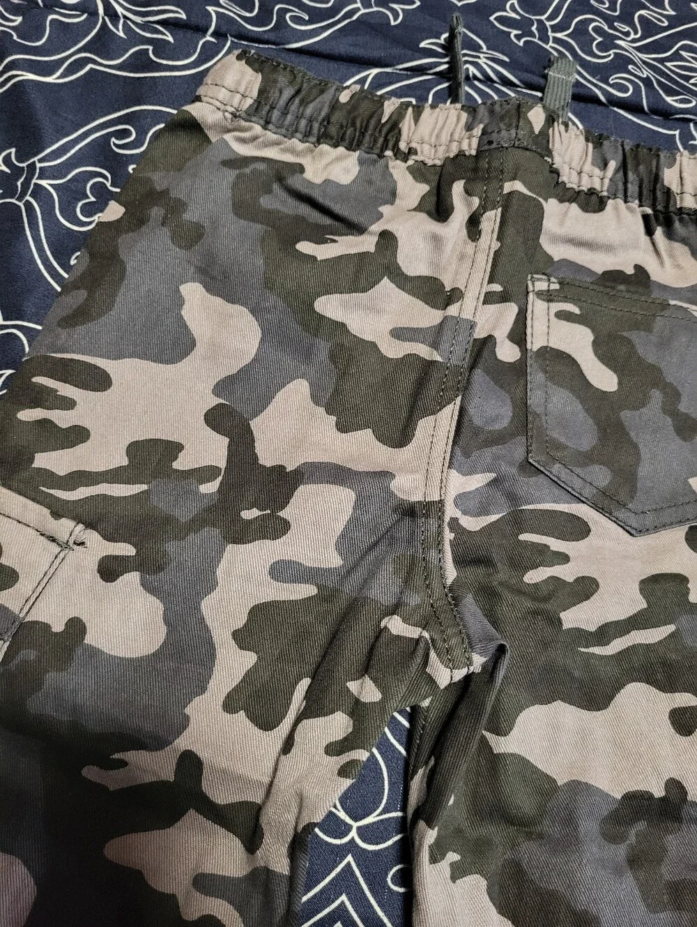 Kids Gray Camo Cargo Jogger Pants - Elastic Waist & Pockets
